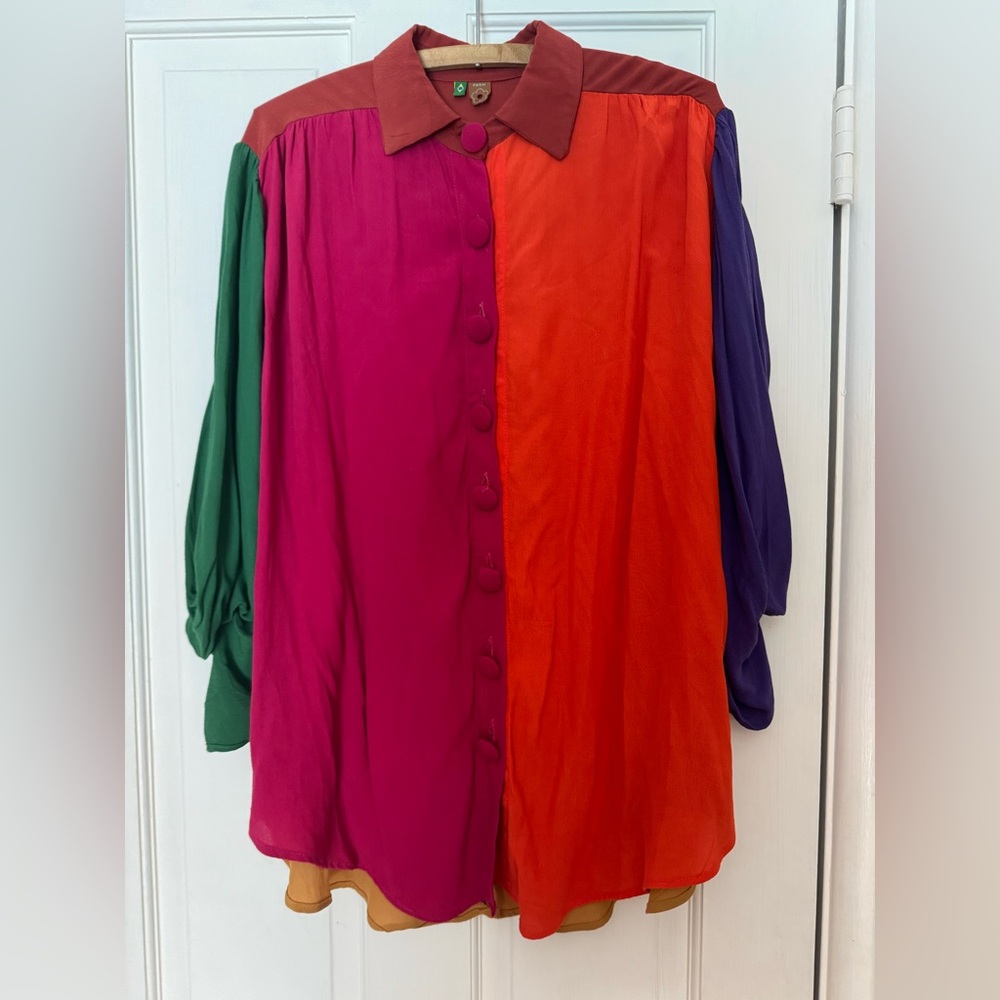 Farm Rio Brazilian Collection Colorblock Button-Up Blouse